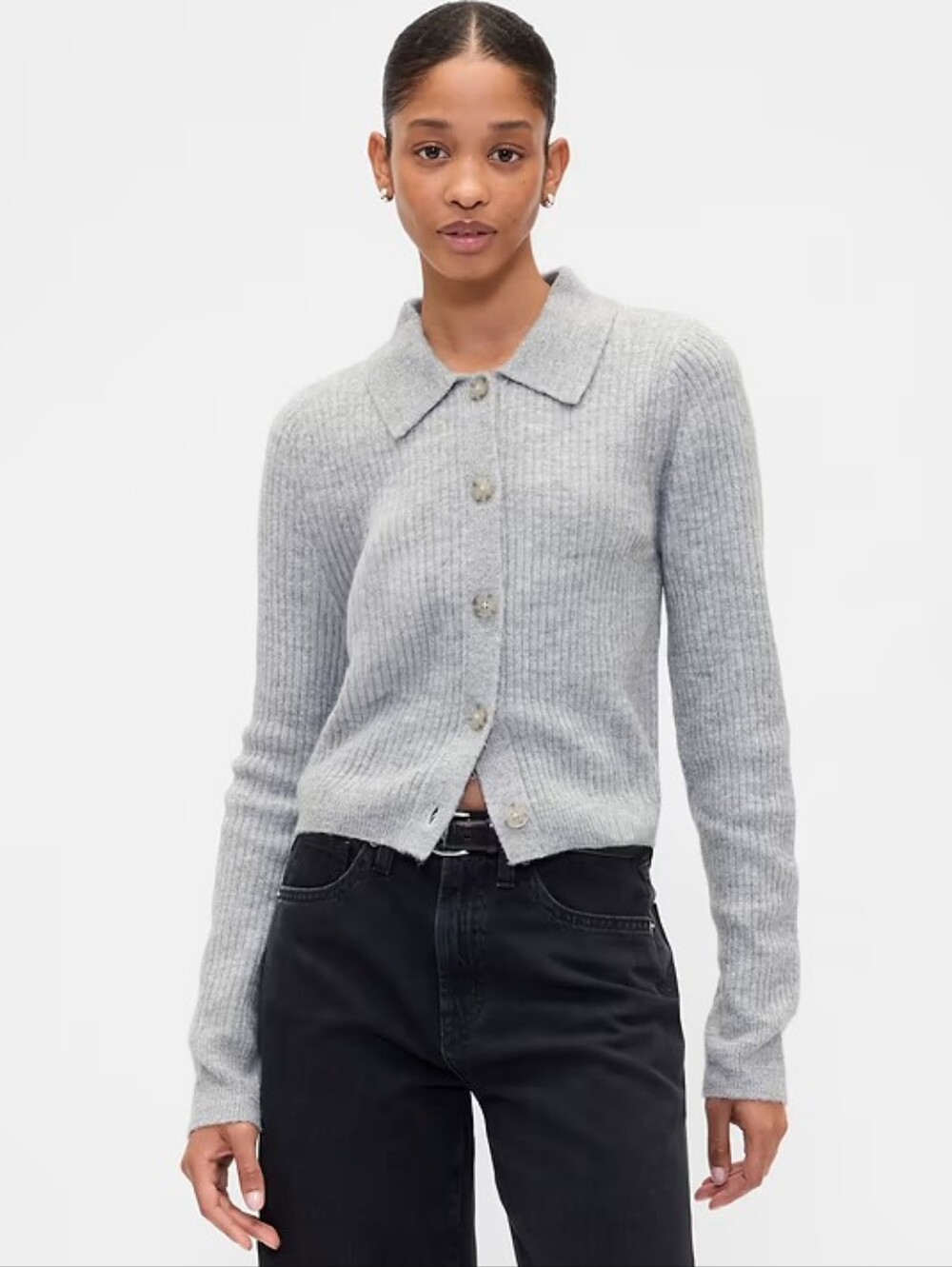 NWT - GAP Heather Gray Fitted Cropped Collared Cardigan Super Cuddly - Size XL